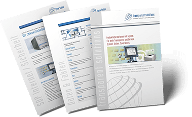 Drei Titelseiten von Broschüren der Transparent Solutions GmbH